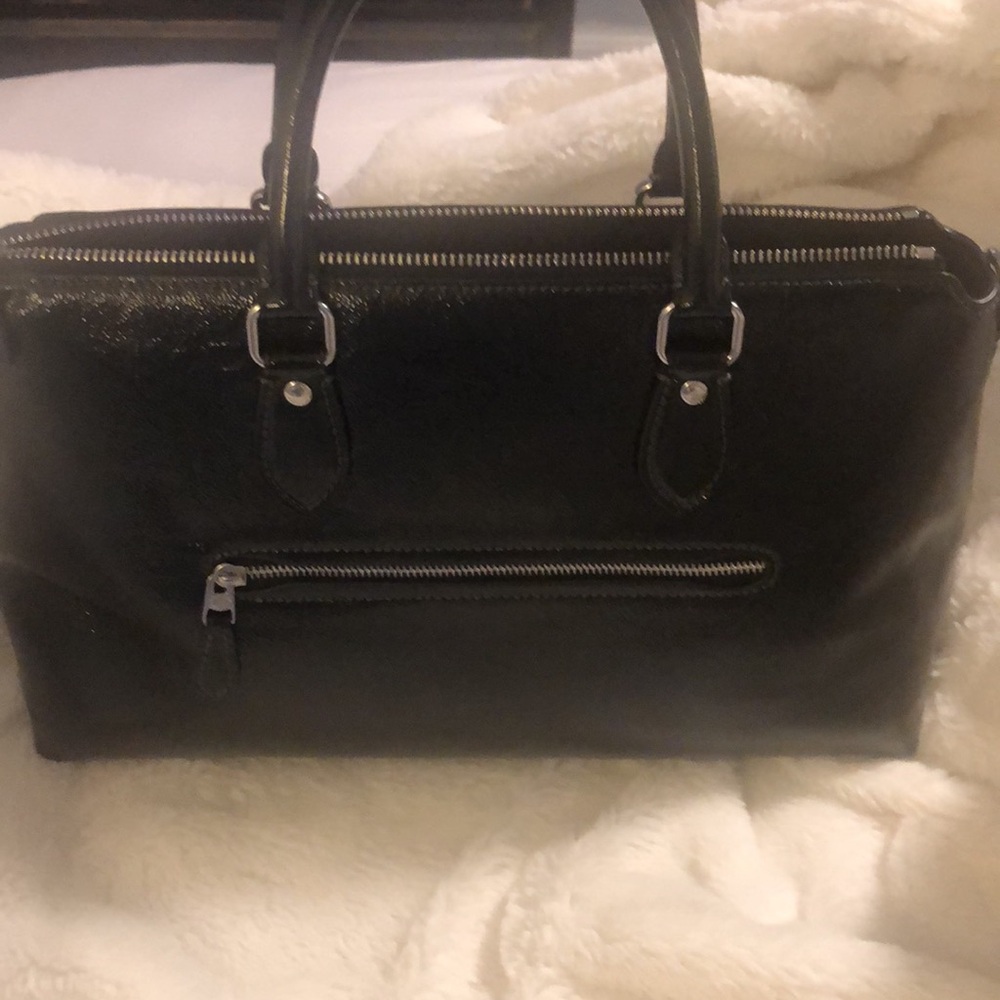 Coach Crinkle Black Patent Georgia Satchel Handbag W/Crossbody Strap - Picture 4 of 7